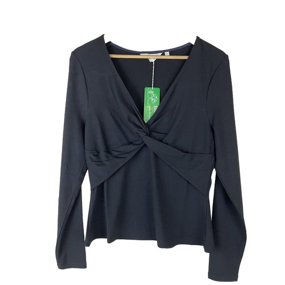 Boden Tops - Boden Top Size 12 Black Long Sleeve Twisted Front Deep V Long Sleeve NWT